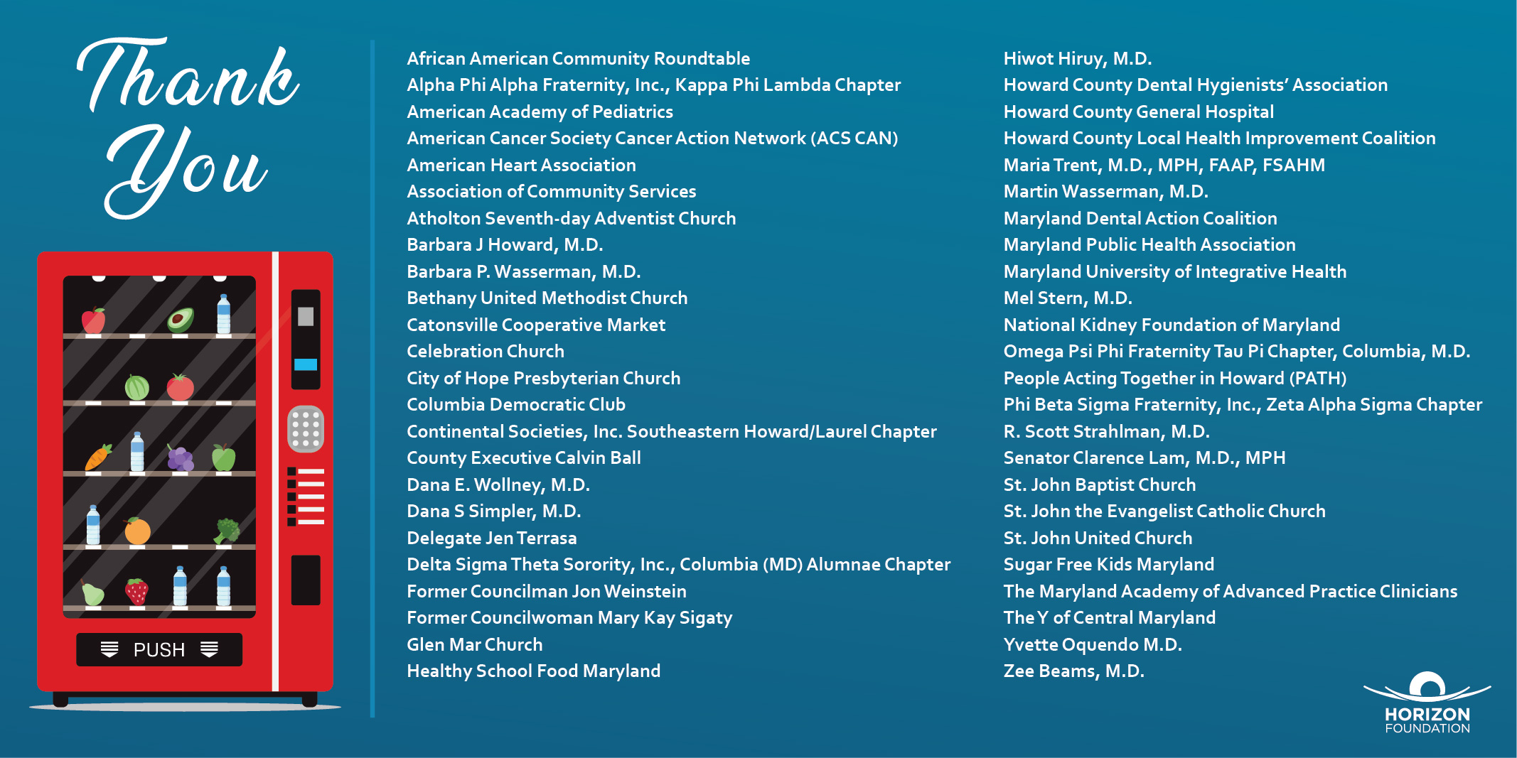 List of partners involved in healthy vending legislation