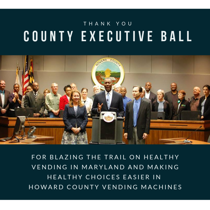 Thank you County Exec Ball for blazing the trail on healthy vending in Maryland. People at hearing.